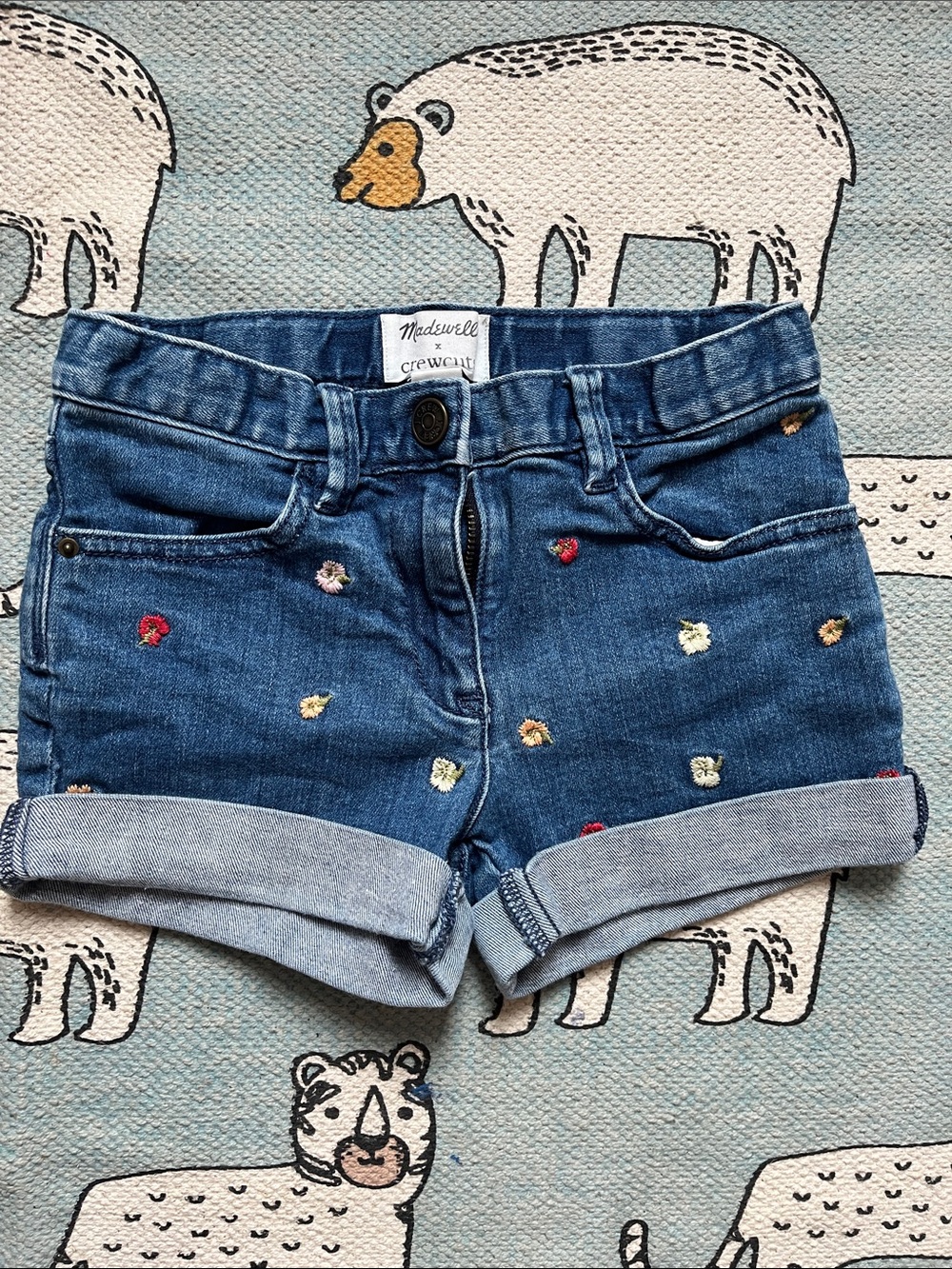 Crewcut by Madewell Girls' Embroidered Denim Shorts - Blue